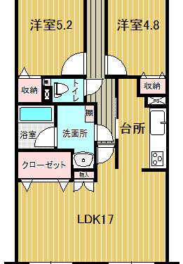 2LDK　全洋室(間取)